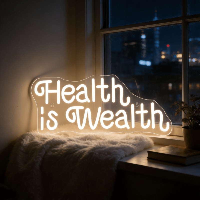 Health Wellness Yoga - Health is Wealth Neon Sign LED