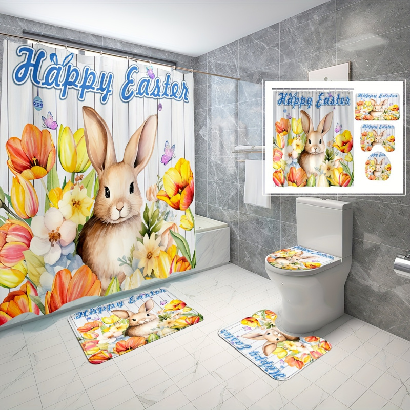 4pcs Cute Rabbit Easter Patter - Bamboo Bath Mat ulasan dan harga