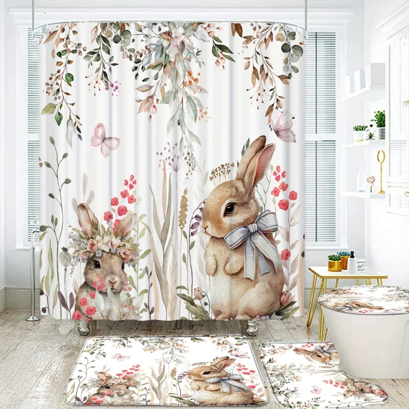 4pcs Cute Rabbit Easter Patter - Bamboo Bath Mat ulasan dan harga