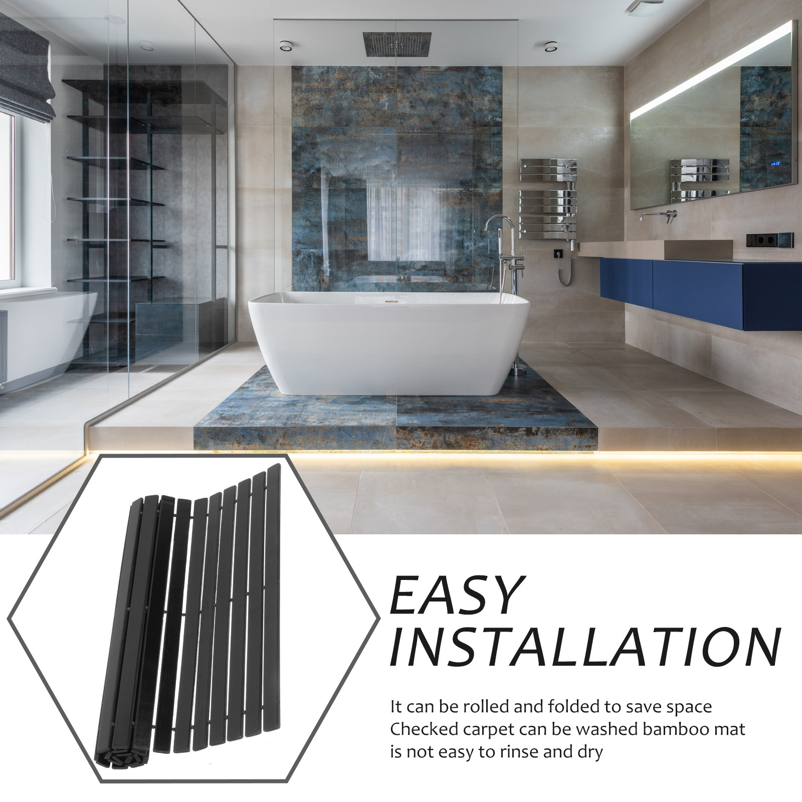 Bamboo Bath Mat Non-Slip Fiber - Bamboo Bath Mat ulasan dan harga