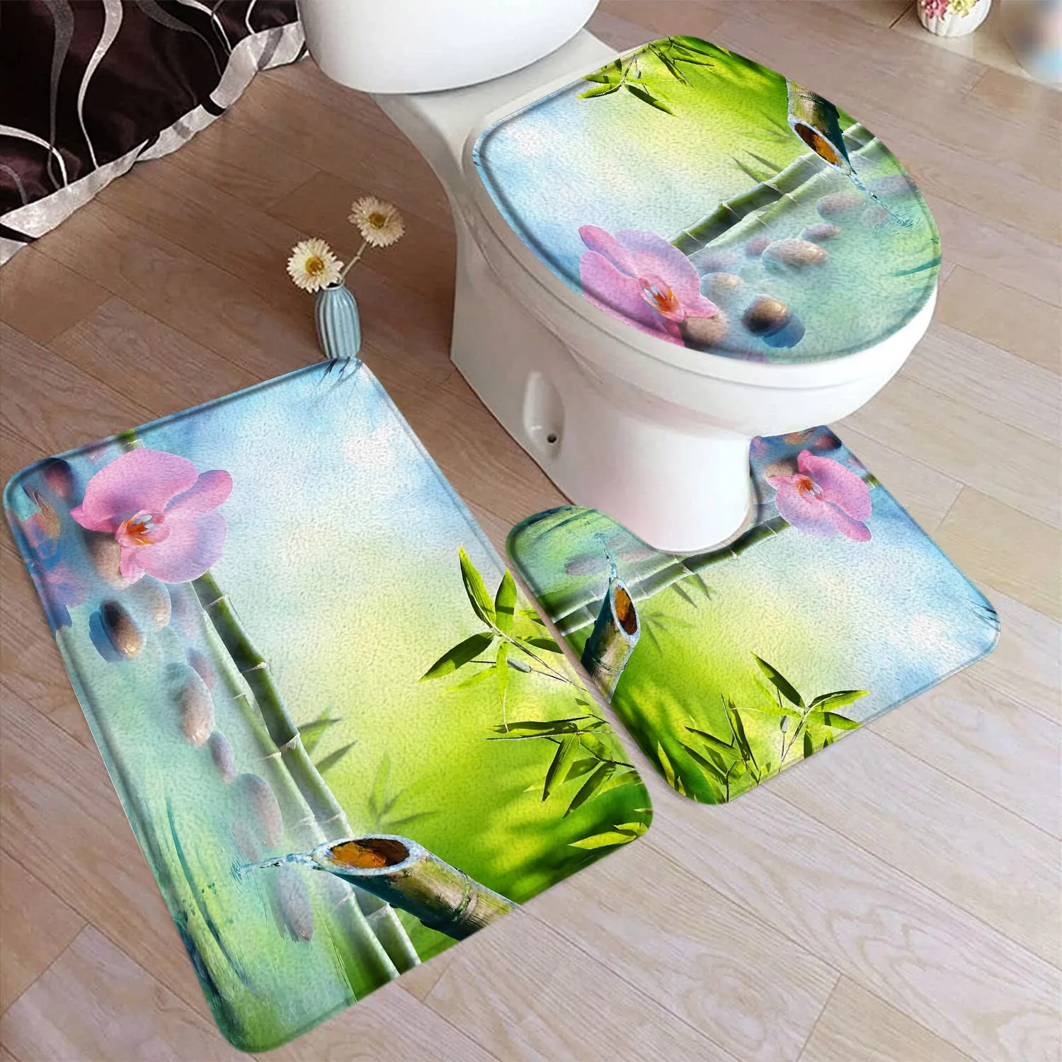 Zen Green Bamboo Bath Mat Set  - Bamboo Bath Mat ulasan dan harga