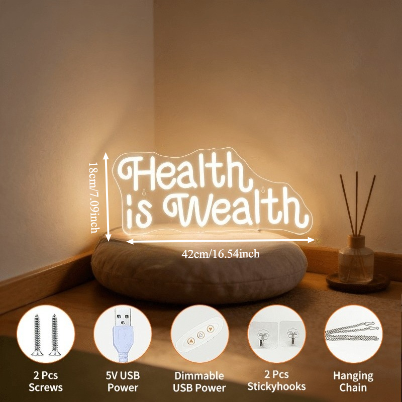 Health is Wealth Neon Sign LED - Health Wellness Yoga ulasan dan harga